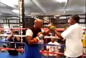 FLOYD MAYWEATHER HITS THE MITTS IN PREPARATION FOR CANELO